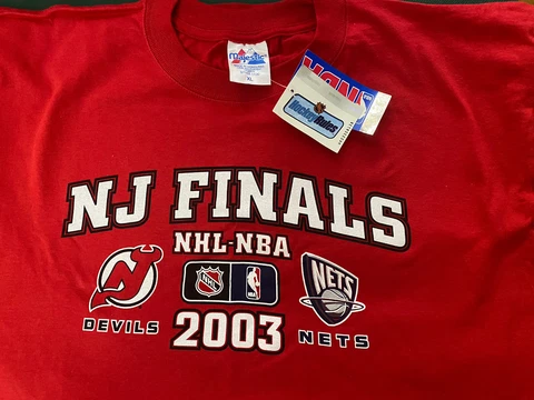 New Jersey Nets Devils 2003 NBA NHL Finals officially Licensed Shirt XL Majestic Cover