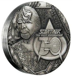 2017 $2 Next Generation Lieutenant Commander Worf STAR TREK 2 Oz Silver Coin. - Picture 1 of 6