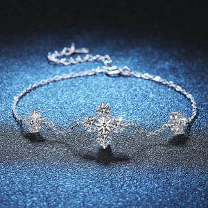 1.2ctw D Color Moissanite Flower Bracelet Girls 925 Silver Pass Tester 16-19CM - Picture 1 of 9
