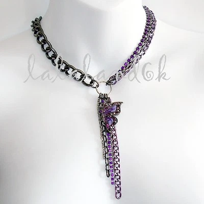 GUESS 128829 Butterfly Purple Multi Chains Rhinestone Crystal Fashion Necklace - Image 1 of 3