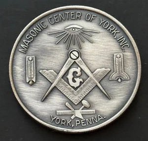 Freimaurer Zentrum von York PA Kapitel Penny Medaille Münze Mason Pennsylvania - Bild 1 von 2