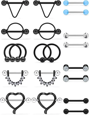 20PCS 14G Surgical Steel Nipple Rings CZ Barbell Heart-Shape Nipplerings Piercin - Image 1 of 3