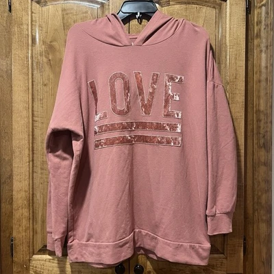 NUEVA YORK & COMPANY SOHO STREET SUDADERA CON CAPUCHA ROSA TALLA GRANDE DELETREAR Foto 1 de 4
