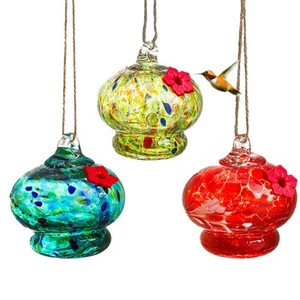 3 Pack Blown Glass Hummingbird Feeder for Outdoors Hanging, Small Hummingbird... - Picture 1 of 9