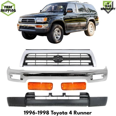 Front Bumper Chrome Steel & Grille Assembly Kit For 1996-1998 Toyota 4Runner Foto 1 de 4