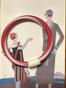 Vtg LEA STEIN (in the style of?) BANGLE BRACELET Red White Stripes 4th Of July - Picture 1 of 4