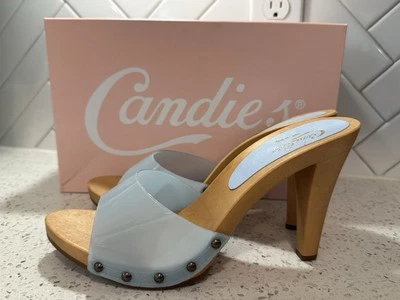 Sandálias Candies Vintage Estilo Anos 80 Azul Claro Salto Alto Slides Sexy 9/40 Itália - Imagem 1 de 4
