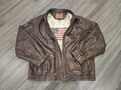 90-е Sonoma Кожаная Авиаторская Куртка Карта С Подкладкой Bomber Тяжелый Коричневый - Б/У в отличном состоянии - Мужская XXLT - Изображение 1 из 4