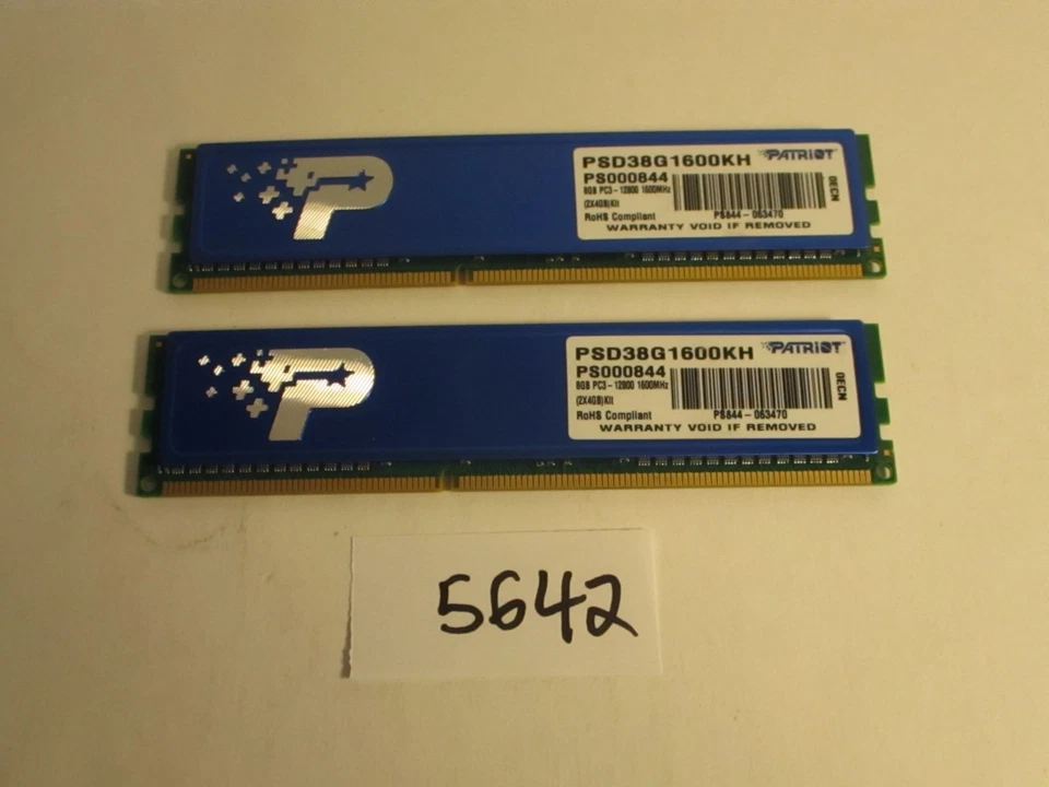 Patriot PSD38G1600KH 2X4GB=8Gb PC3-12800 1600Mhz DDR3 DESKTOP MEMORY RAM (5642) - Image 1 of 2