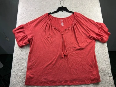 Blusa feminina St. John's Bay 3X mangas borla poliéster algodão vermelho - Imagem 1 de 4
