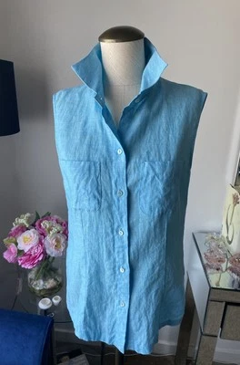 Camisa para mujer Loro Piana sin mangas de lino cuello abotonado azul 42 LAVABLE Foto 1 de 4