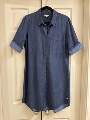 Camisa vaquera de mezclilla oscura Calvin Klein vestido abotonada hasta la rodilla azul talla mediana Foto 1 de 4