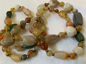 multicolor boho semiprecious gemstone Agate necklace long multi shape VTG 33 in - Picture 1 of 7