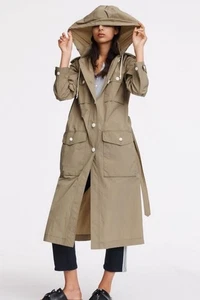 RAG & BONE Maude Rain Coat XXS Green Nylon Trench Coat Oversized Modern - Picture 1 of 17