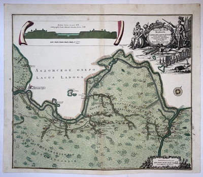 RUSSIA LADOGA CANAL c. 1750 MATHAUS SEUTTER LARGE RARE ANTIQUE MAP CYRILLIC TEXT - Image 1 of 4
