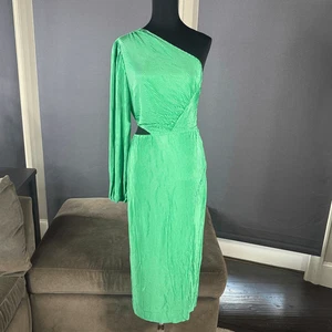 Vestido midi verde de un hombro para mujer corte lateral cremallera lateral talla M nuevo sin etiquetas - Imagen 1 de 12