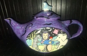 Tetera de cerámica artesanal Garson-Pakele firmada a mano pintada caprichosa temática africana - Imagen 1 de 9