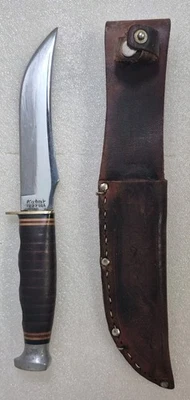 MANGO DE CUCHILLO DE HOJA FIJA KABAR 1237 EE. UU. DE COLECCIÓN Mango de cuero apilado Ver notas Foto 1 de 4