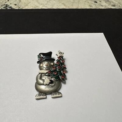 Broche prendedor Navidad tono plata peltre muñeco de nieve esmalte estrás nuevo sin etiquetas Foto 1 de 4
