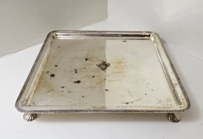 E.P. ON COPPER SILVERPLATE SQUARE SHELL FOOTED SERVING PLATTER 10 1/4" X 10 1/4" - Image 1 of 4