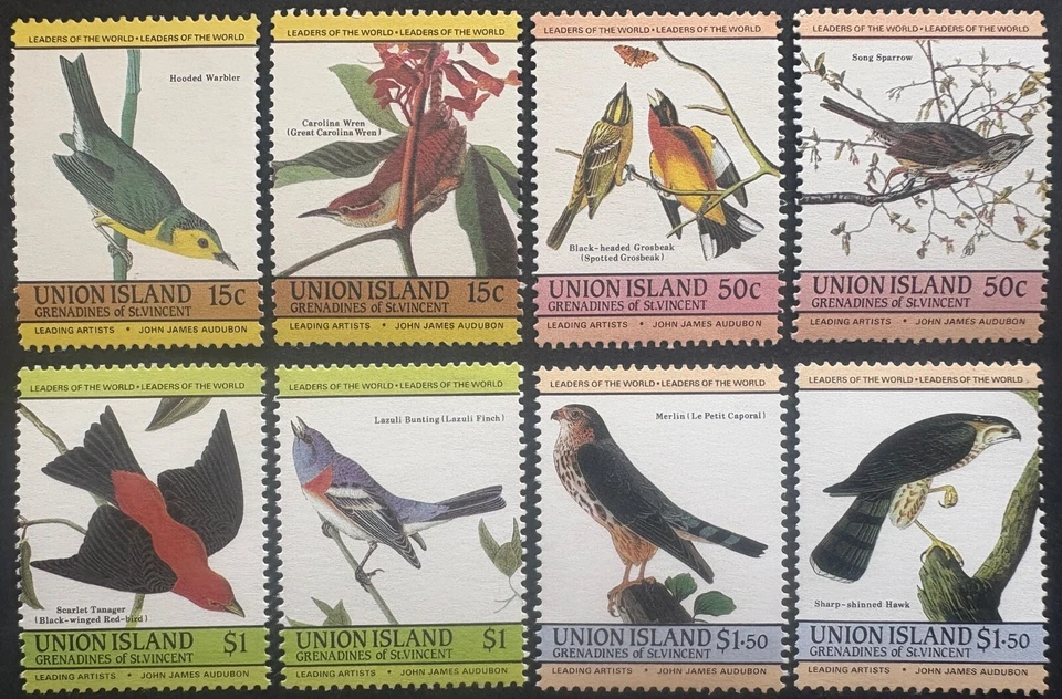 Union Island 1985 Leaders of the World Birds Set of 8 MNH - Imagem 1 de 1