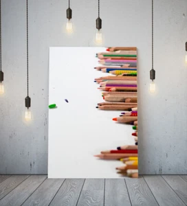 COLOURED PENCILS 2-DEEP FRAMED CANVAS WALL ART OBJECTS PICTURE PAPER PRINT-WHITE - Picture 1 of 17