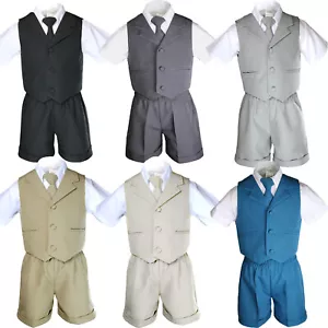 New Boy Infant & Toddler Formal Black D. Gray Teal Khaki Gray Vest Shorts Suit - Picture 1 of 12