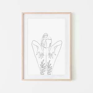 Impresiones de pared de dibujo artístico de una línea con espalda de mujer desnuda. Decoración minimalista perfecta - Imagen 1 de 9