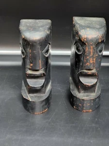 Vintage Pair Hand Carved Wooden Statues Decor - Picture 1 of 6