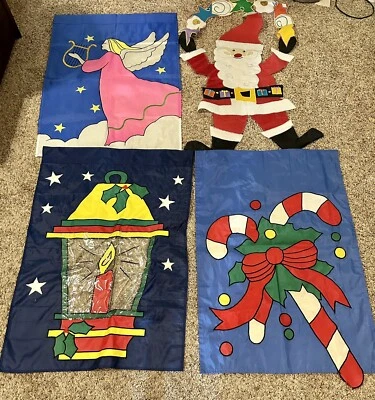 Lot Of 4 Large Yard Flags House Holiday Seasonal Vintage Christmas Unbranded - Image 1 of 4