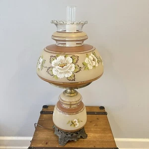 VTG Gone with the Wind Floral Hurricane Hand Painted 3-way Parlor Lamp 29” Tall - Picture 1 of 11