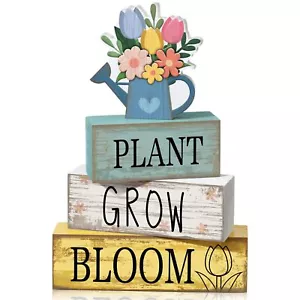 4 Pcs Spring Table Decorations Flower Wooden Signs Spring Tiered Tray Decor W... - Picture 1 of 6