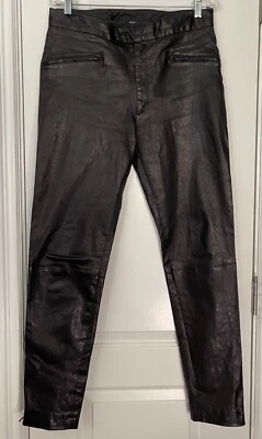 Pantalones DKNY Imitación Cuero Negros Bolsillos con Cremallera Tobillos Talla 32x30.5 Foto 1 de 4