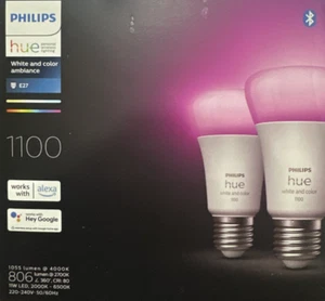 PHILIPS Hue White & Color Ambiance 1100 A60 Smart Bulb - E27 x2 - Bluetooth/WiFi - Picture 1 of 6