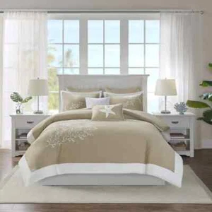 HARBOR HOUSE COASTLINE 5 PCS FULL/QUEEN  DUVET COVER SET COLOR KHAKI NEW - Picture 1 of 8