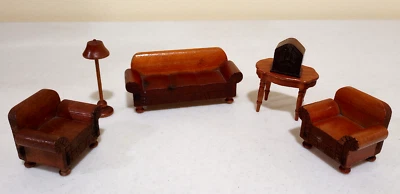 Muebles vintage para casa de muñecas Strombecker de madera maciza, juego de sala de estar de 6 piezas Foto 1 de 4