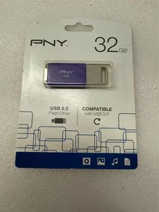 PNY USB 2.0 Flash Drive, 32GB Purple P-FD32GODM-GE USB 3.0 Compatible NEW - Afbeelding 1 van 3