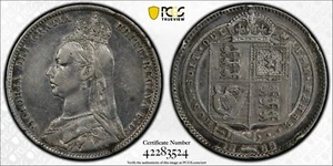 1889 Great Britain SHILLING VICTORIA S-3927 LARGE HEAD PCGS XF EX-JEWELRY 774 - Picture 1 of 3