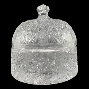 Cut Crystal Lidded Biscuit Jar Wheat Stars Buttons Hashmarks More G8 - Picture 1 of 9