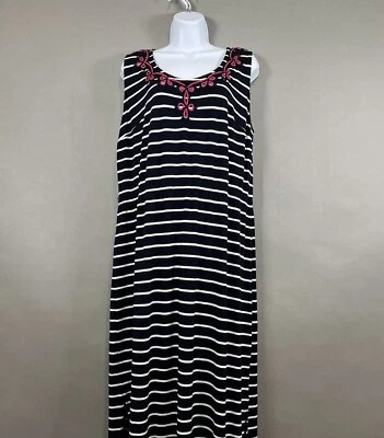 Maxi Vestido Talbots Mujer Talla 1X Azul Marino Blanco Rayas Rayón Mangas Náuticas Foto 1 de 4