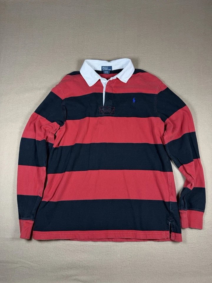 Vintage Polo Ralph Lauren Striped Rugby Long Sleeve Shirt Red Black Youth XL - Image 1 of 4