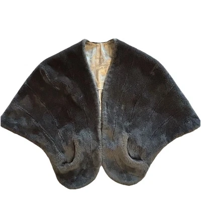 Borgana Vtg Gray Faux Fur Cropped Jacket Shawl 1950s Formal Party Winter Cape - Image 1 of 4