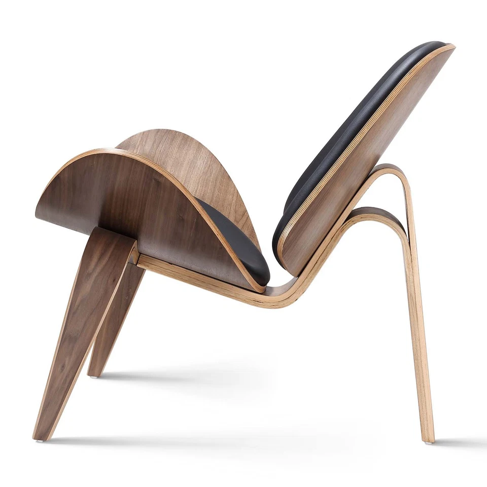 MidCentury Lounge Sessel mit Ottoman Schalensessel Schwarzes Leder Armlehnsessel - Bild 1 von 1