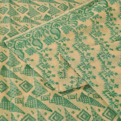Saris crema vintage de sánscriti pura seda crepé con cuentas tela artesanal d... - Imagen 1 de 4