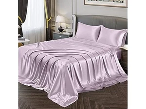 Full Size Silky Soft Satin Bed Sheets Pink - Picture 1 of 8