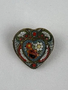 Antique FAP Fabricca Angelo Pessar Floral Micro Mosaic Heart Pin Brooch Italy - Picture 1 of 7
