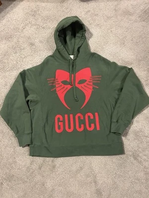 GUCCI Auténtica Sudadera con Capucha Máscara De Gran Tamaño Estampada Loopback Algodón Jersey Verde M Foto 1 de 4