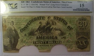 1861 PCGS Choice F15 CONFEDERATE STATES OF AMERICA $20 Note T17 - Picture 1 of 2