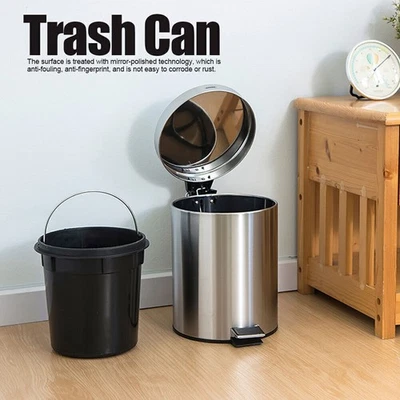 3L Household Stainless Steel Step Pedal Trash Can Dustbin Rubbish Garbage Bin - Image 1 of 4