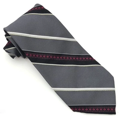 Corbata vintage KETCH gris negro granate-rojo a rayas horizontal tejido Repp Foto 1 de 4